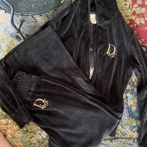 Vintage Christian Dior Black XS/S Women's Velour Tracksuit